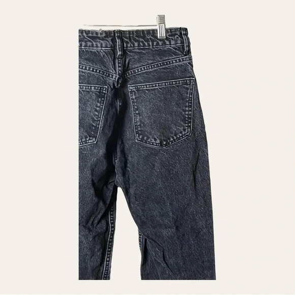 0721. ZARA HIGH WAISTED DENIM JEANS SIZE 2 BLACK IN COLOR FACTORY DISTRESSED - Picture 7 of 9